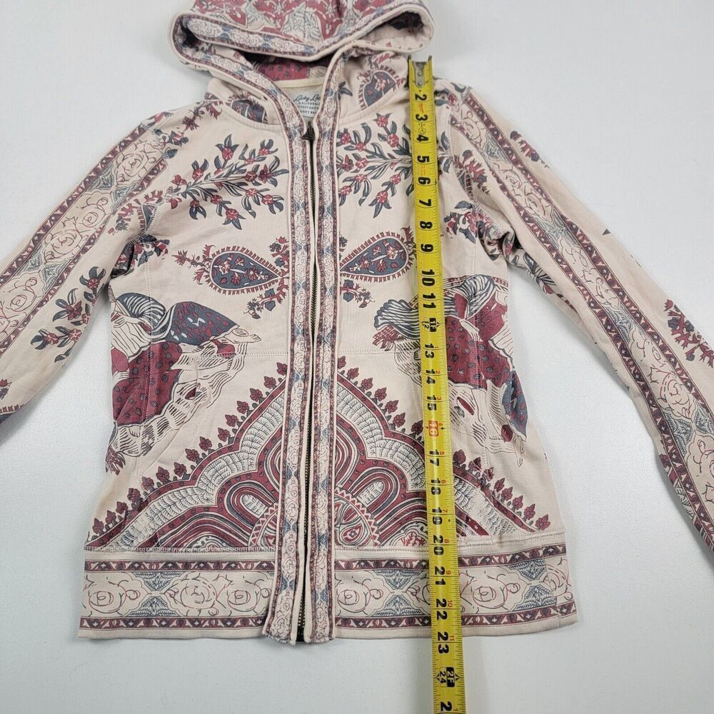 Lucky Brand Cream Hoodie with Burgundy & Sage Paisley Print - Picture 3 of 11